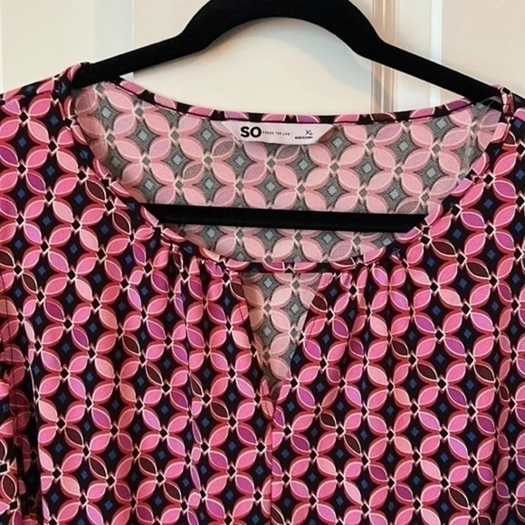 NWT Sonoma Goods for Life Cutout Flutter Sleeve Top Women’s XL Pink with blue - Picture 2 of 11